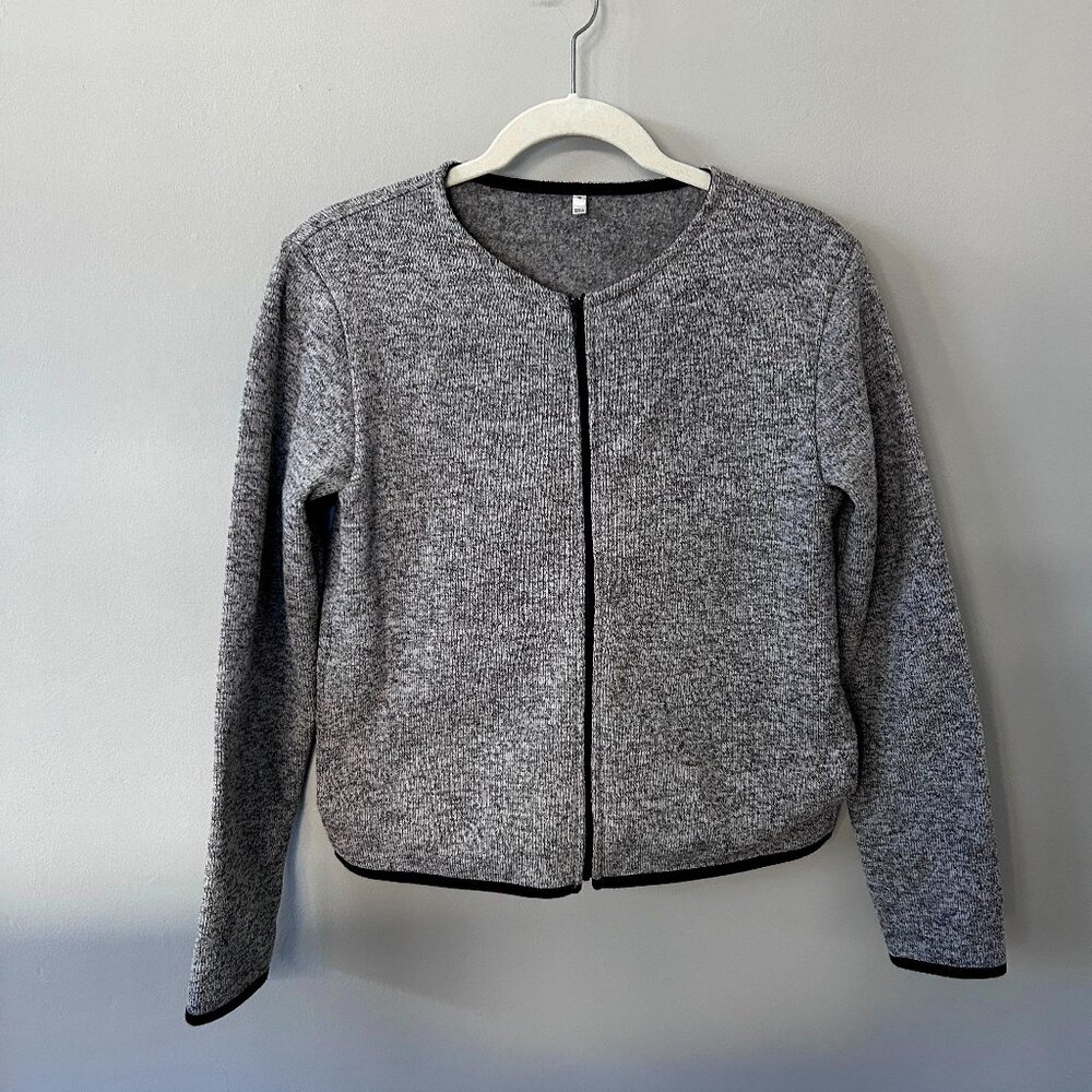 Muji gray heather fleece zip up cardigan